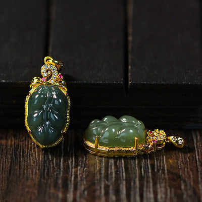 Golden branches and jade leaves¡¤Natural Hetian jade necklace