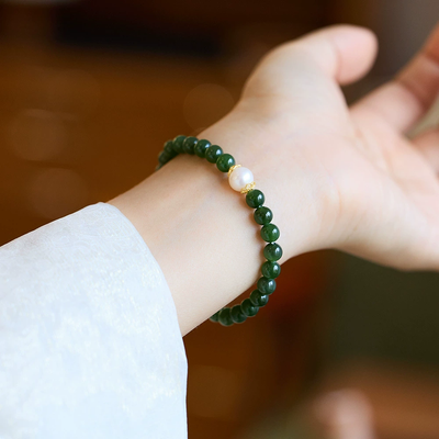 Lucky pearl turquoise Natural Emerald Jade Stone bracelet