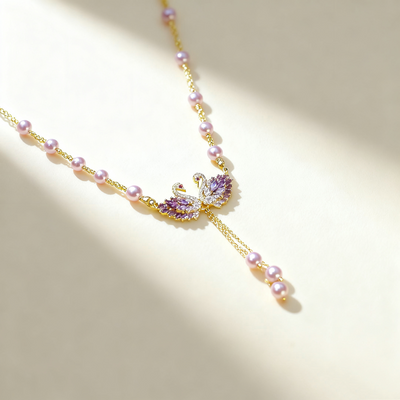 Amethyst Swan Pearl Necklace