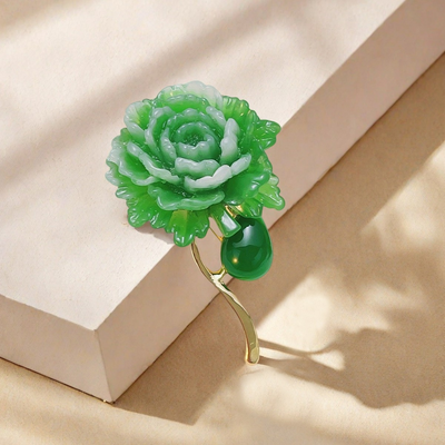 Elegant green peony brooch