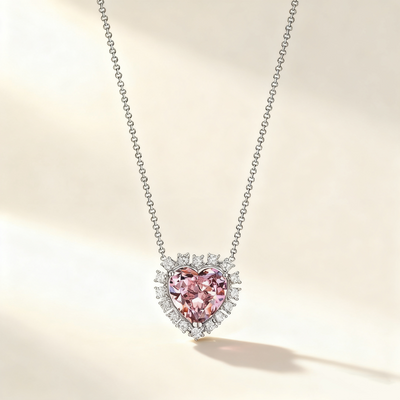 Heart-Cut Pink Crystal Ring & Necklace