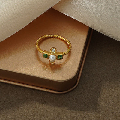 Square Zircon Natural Freshwater Pearl Ring