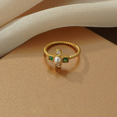 Square Zircon Natural Freshwater Pearl Ring