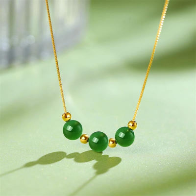 Three Star Annunciation Natural Emerald Jade Stone Necklace