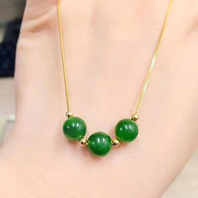 Three Star Annunciation Natural Emerald Jade Stone Necklace