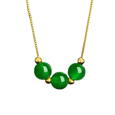 Three Star Annunciation Natural Emerald Jade Stone Necklace