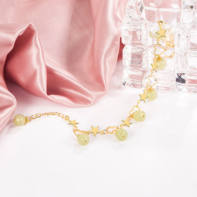 Hearts and Stars Natural Emerald Jade Stone Bracelet or Anklet