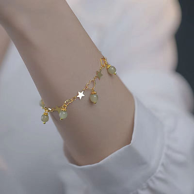 Hearts and Stars Natural Emerald Jade Stone Bracelet or Anklet