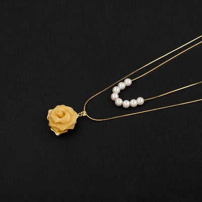 Golden rose natural freshwater pearl necklaces