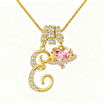 Heart-shaped pink crystal necklace