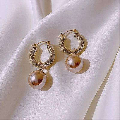 Gold & Pearl Drop Hoop Earrings Deegnt