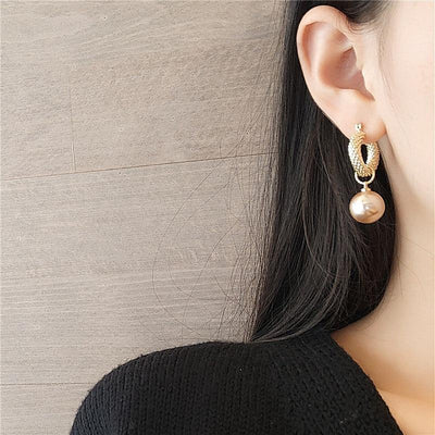 Gold & Pearl Drop Hoop Earrings Deegnt