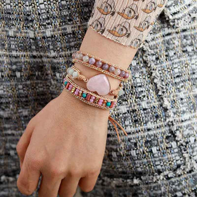 Rose Quartz Heart Wrap Bracelet