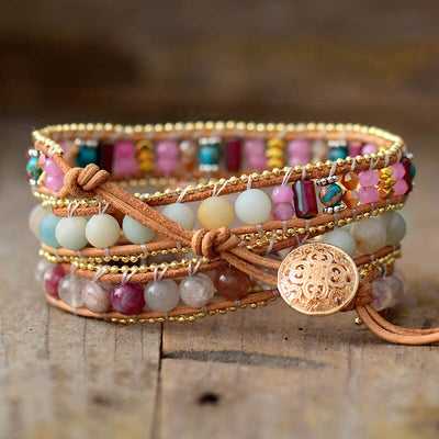 Rose Quartz Heart Wrap Bracelet