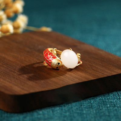 Good Luck Koi Emerald Jade Stone Ring