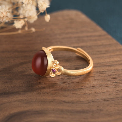 Natural red agate gemstone ring
