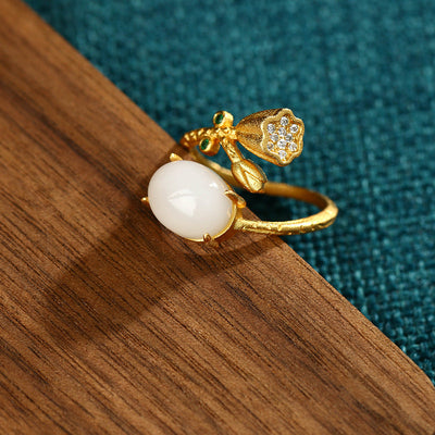 Lotus Root Emerald Jade Stone Ring