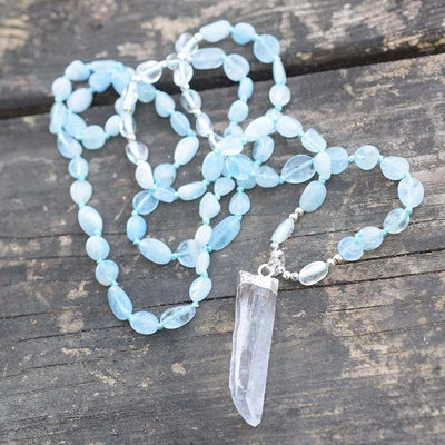 Blue Apatite & Clear Quartz Crystal Necklace