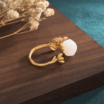 Lotus Emerald Jade Stone Ring