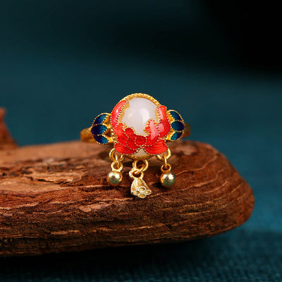 Flower Bud Emerald Jade Stone Ring