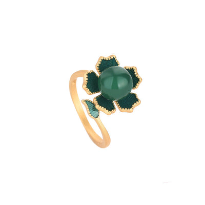 Sunflower Emerald Jade Stone Ring