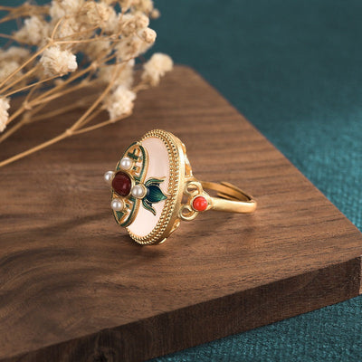 Pearl Emerald Egg Shape Gold Ring