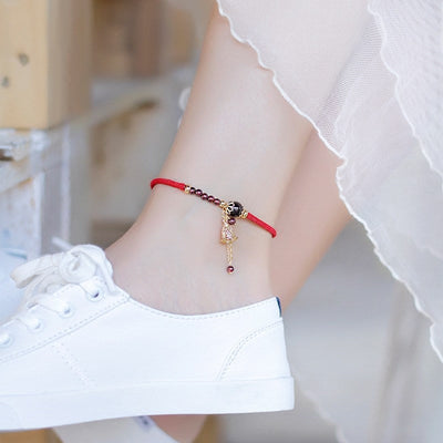 Lucky Bells • Braided Rope Garnet Anklet