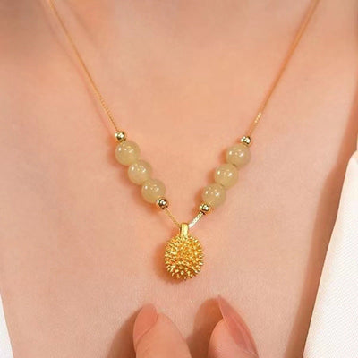 Sand gold durian jade bead pendant necklace