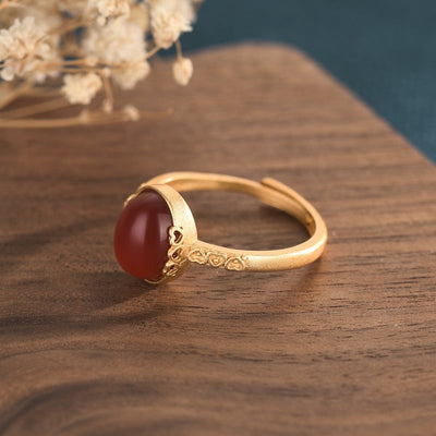 Vintage red natural agate chalcedony ring