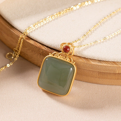 Wish Emerald Jade Stone Pendant Necklace