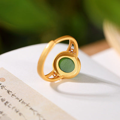 Egg-Shaped Emerald Jade Stone Cutout Ring
