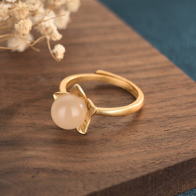 Five-petal flower inlaid Emerald Jade Stone ring