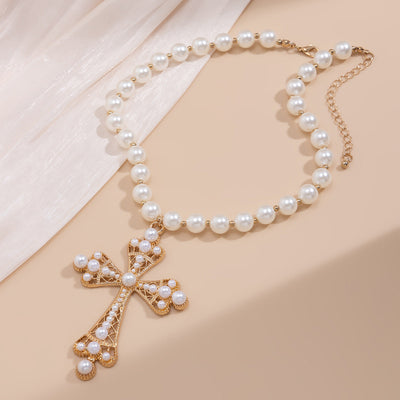Vintage Pearl Cross Necklace