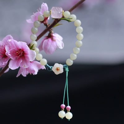 Sun flowers • Natural Emerald Jade stone Tassel Bracelet