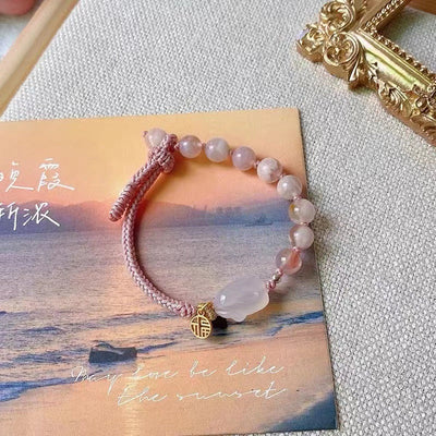Lucky Rabbit • Braided Rope Emerald Jade Stone Bracelet