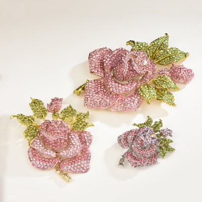 Full diamond rose alloy brooch