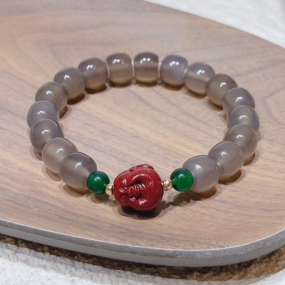 Grey Agate Buddha Head Pendant Bracelet