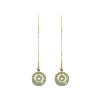 Lucky buckle • Natural Emerald Jade stone Threader Tassel earrings