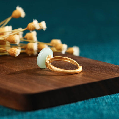 Peace Buckle Emerald Jade Stone RIng