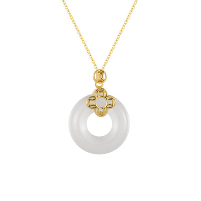Lucky Clasp Emerald Jade Stone Pendant Necklace