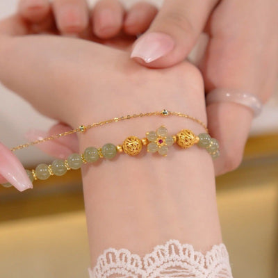 Sun flowers • Emerald Jade stone double bracelet