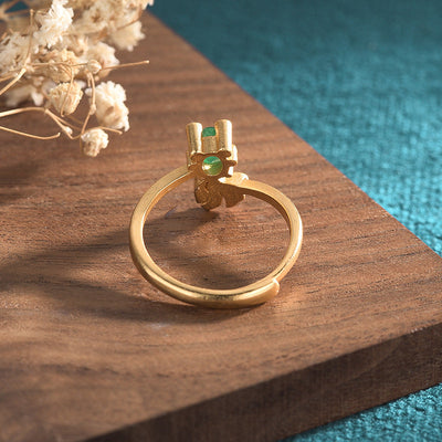 Koi Fish Emerald Jade Stone Ring