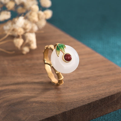 Bamboo Leaf Emerald Jade Stone RIng