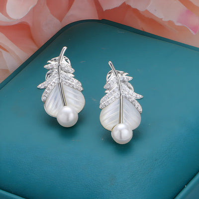 Feather Pearl Necklace & Earrings & Ring
