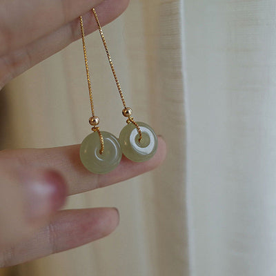 Lucky buckle • Natural Emerald Jade stone Threader Tassel earrings