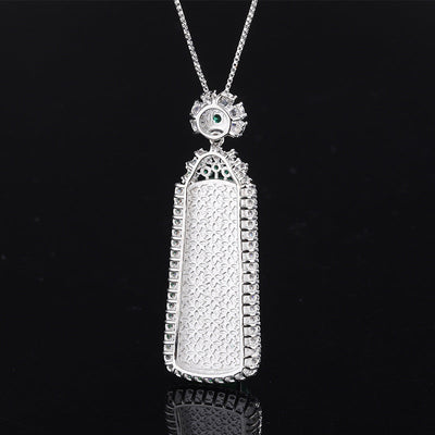Diamond Natural Emerald Jade Stone Pendant Necklace
