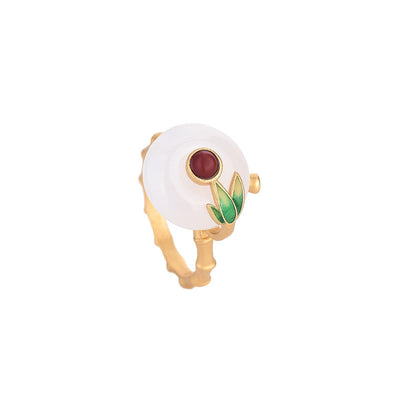 Bamboo Leaf Emerald Jade Stone RIng
