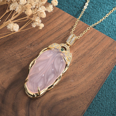 Natural Emerald Jade Stone petal pendant necklace