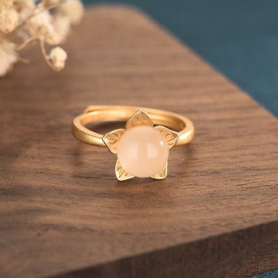 Five-petal flower inlaid Emerald Jade Stone ring