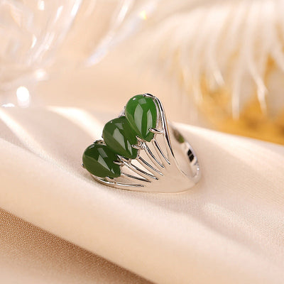 Silver Phoenix Tail Emerald Jade Stone Ring